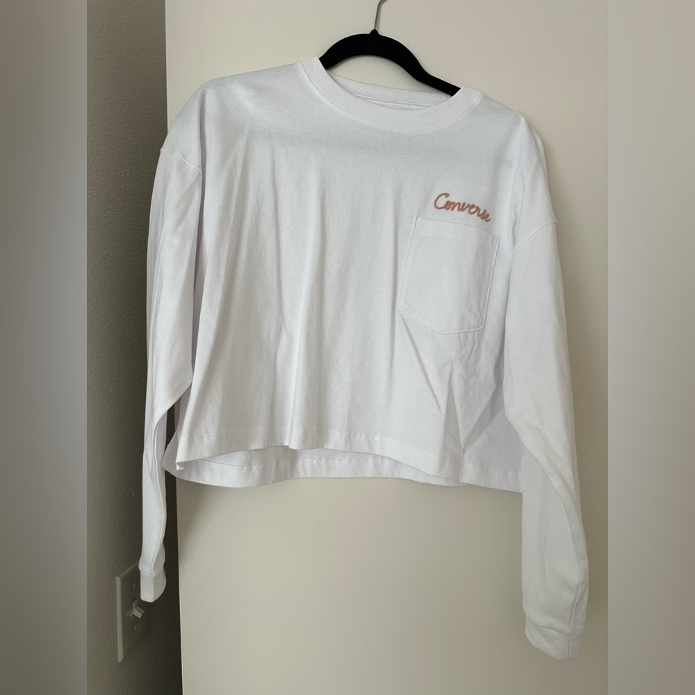 White cropped long sleeve top